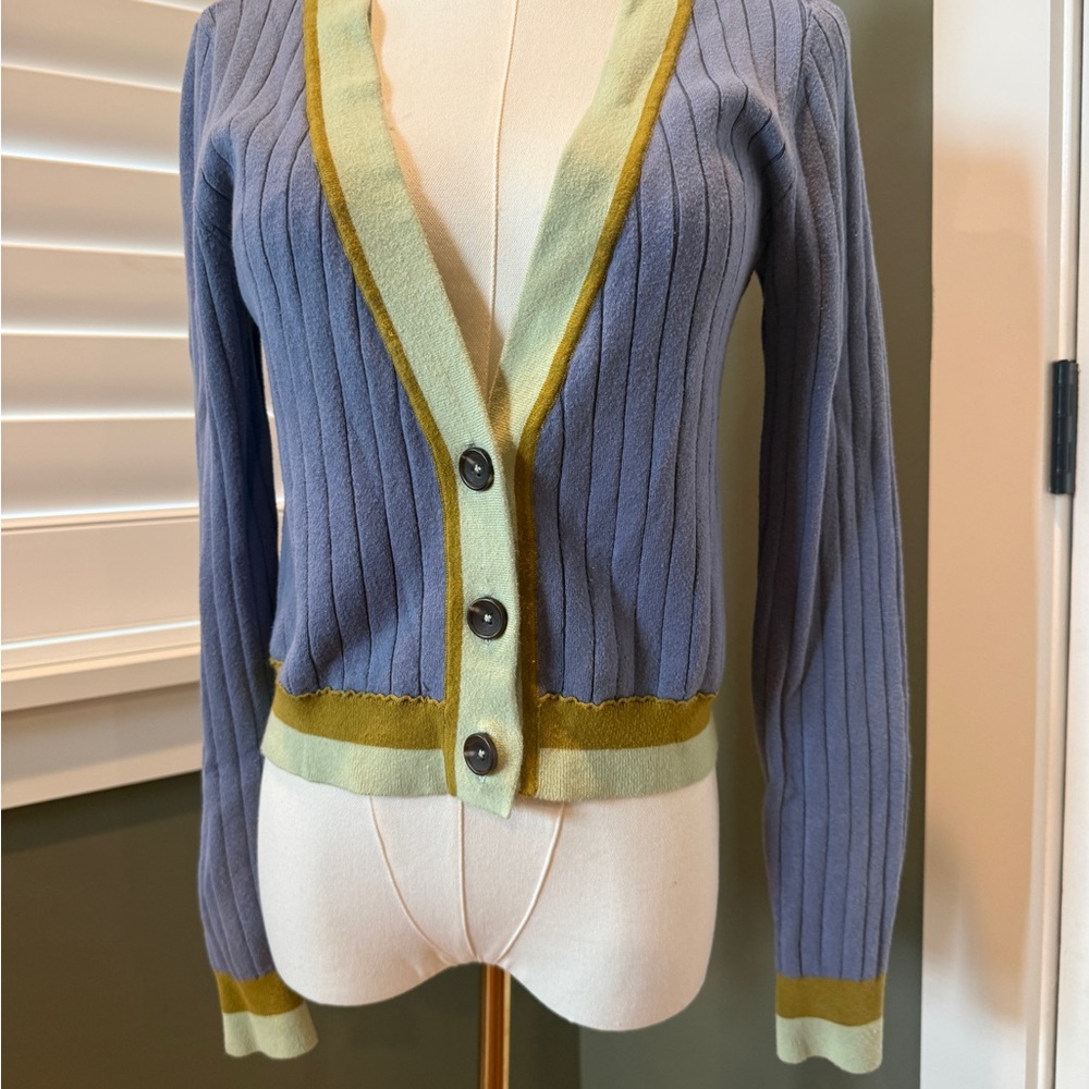 Free People Blue and Olive Cardigan Sweater